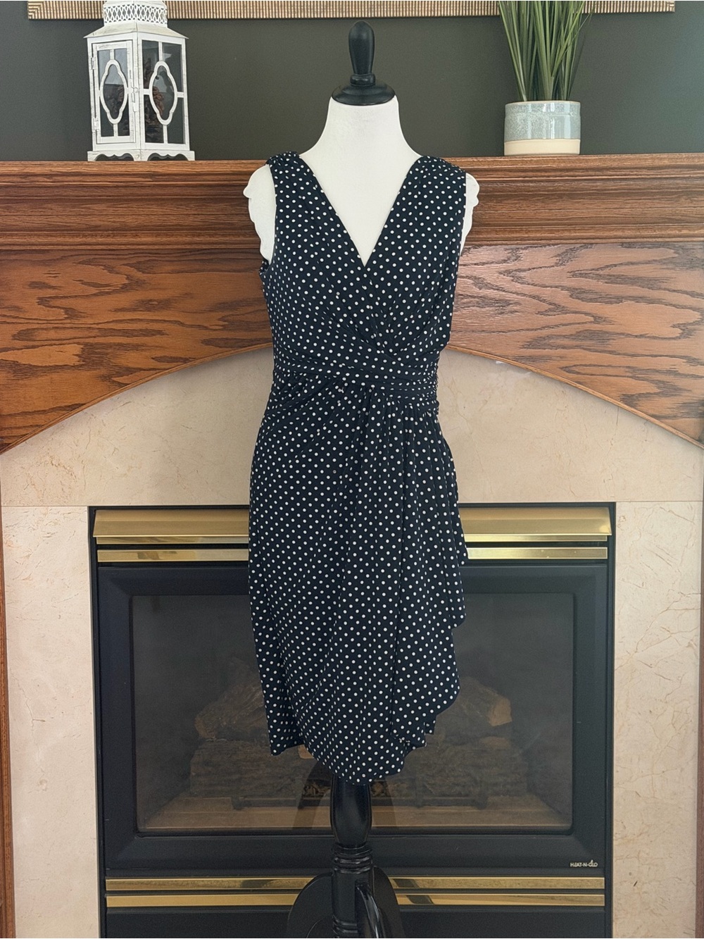 Lauren Ralph Lauren Navy Polka Dot Sleeveless Midi Dress Size 10